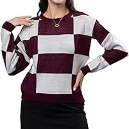 Women's Soft Woolen Checkered Pullover Sweater | Full Sleeve Round Neck Knitwear | Cozy Lightweight Winter Fashion Jumper for Girls & Ladies-image-84