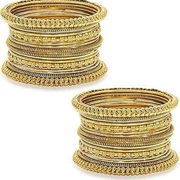 peora Traditional Antique Look Oxidised Gold Plated Bangles Set Gift for Women-picture-8