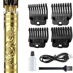 Professional Hair Trimmer T9, Vintage Gold Buddha Design, Cordless with 4 Guide Combs-image-54