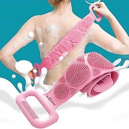 ENERAA Silicone Body Back Scrubber Brush for Bathing | Double-Sided Exfoliating Shower Belt with Soft Bristles & Handles | Back, Neck & Body Cleaner for Men & Women (Pink)-image-65