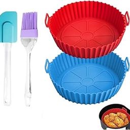 Air Fryer Liners Round Silicone Basket with Ear Handles | Nonstick, Reusable, Heat Resistant, 8in Red and Blue, Pack of 2 with Oil Brush & Spatula-image-80