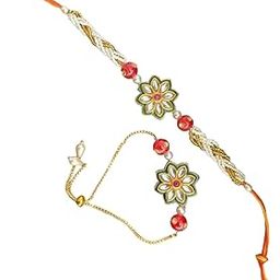 Sweksha Creations Kundan Rakhi Bhaiya and Bhabhi Rakhi Combo| Rakhi for Brother | Rakhi Set Big Kundan Rakhi With Adjustable Bracelet Couple Rakhi floral design Pair Rakhi (4 pair)-17