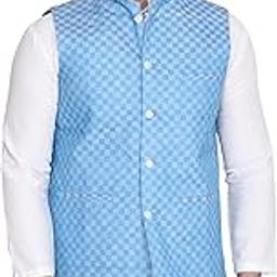 Ethnic Premium Nehru/Modi Jacket/Waistcoat - Sleeveless Coat for Formal & Festival Wear - Sky Blue Color-92