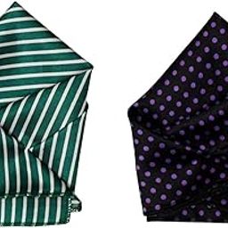 Men’s Pocket Square Combo – Green Striped & Black with Purple Polka Dot Satin Handkerchief Set-image-39