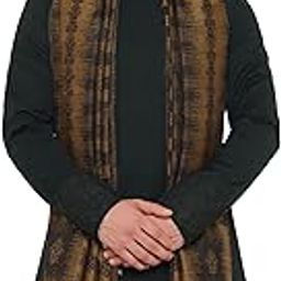 Mens Extra Fine Wool Stole, Ikkat Design, Black-image-64