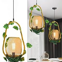 twixle Hand Made Hanging Lamp Handmade Material Ceiling Chandelier Hemp Woven Leaf Rope Pendant Light for Livingroom, Farmhouse, Restuarents Garden Balcony and More (with Bulb)-image-103
