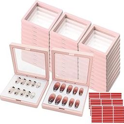 GUXACU Press On Nail Packaging Boxes 32 Pack 3D Floating Press On Nail Storage Box Nail Display Box with 90 Pieces Double Sided Adhesive Nail Display Tape for Nail Tech Business Nail Salon Supplies-image-5