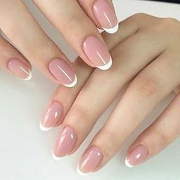 FWS Artificial fake Press On Nails Art Set (Set Of 20) Reusable Nails Extension,BridalNails,Stick-On Nails,Manicure Art Set, AcrylicNails,False Nails,DesignerNails | Nail Glue, Nail file, cuticle pusher, cleaning wipe | Glossy Nude Nude French Shape Oval-image-78