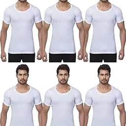 dixcy scott Plain/Solid Cotton Round Neck Half Sleeve Men's Regular Fit Vest - Pack Of 6 (#Josh-Fine-Rns)-picture-4