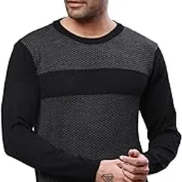 raymond Men's Regular Fit Acrylic Wool Blend Full Sleeve Round Neck Jacquard Pattern Black Casual Sweater-picture-39