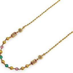 18k Gold Plated Chain Necklace For Women and Girls Matte finish Rani Har | Traditional Jewellery | Baby Pink & Green Pearl | Zircon Ruby-18