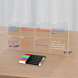 True-Ally Acrylic Desktop Weekly Planner, (30 x 15 cm) Clear Whiteboard with Metal Stand, Dry Erase to-Do List Calendar for Office, Home, School, 6 Marker Included (White)-24