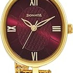 Classic Gold Maroon Dial Metal Strap Watch for Women-NS8181YM01-image-23