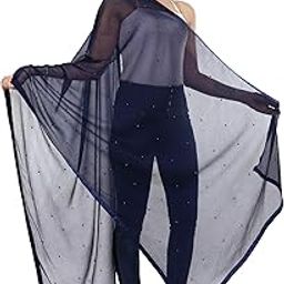 Women's Chiffon Navy Blue Solid Chiffon Beeds Dupatta-29