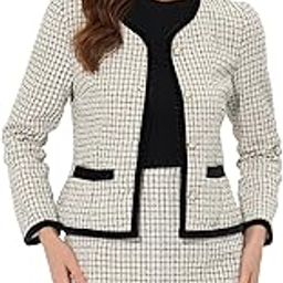 Suit Set for Women's 2 Piece Outfits Plaid Tweed Short Blazer Jacket and Skirt Sets-image-3