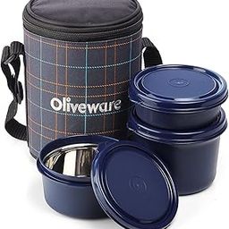 Oliveware Infinite Lunch Box, Microwave Safe & Leak Proof, 3 Inside Steel Containers with BPA Free Airtight Lids (290ml, 450ml & 600ml), Fabric Bag - Blue-image-5