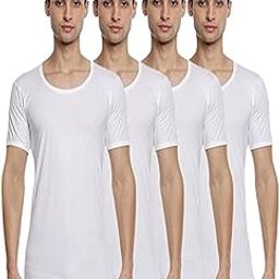 Pack of 4 Men's White Round Neck Half Sleeve Cotton Undershirt Vest (White;95)-11