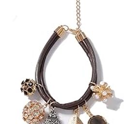 Boho Chic Women's Leather Bracelet with Crystal Ball, Feather & Pearl Charms – Adjustable, Perfect for Women & Girls-image-48