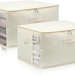 Canvas Comforters Bags Closet Organizers and Storage for Quilts Clothes Organization Containers Bins with Sturdy Zipper, Clear Window 75L for Sweaters Blankets Storage Bedroom Collapsible (2Pack)-11