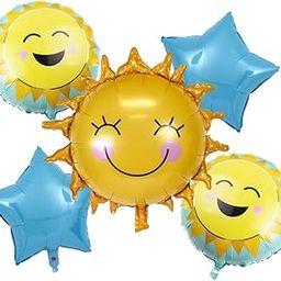 Atpata Funky Radiant Sun 5pcs Foil Balloon Set – Includes 24” Smiling Sun, 18” Round Smiling Sun, & 18” Pastel Blue Star Balloons – for Summer, Tropical, Fruits, Pool Party Decorations & School Events-16
