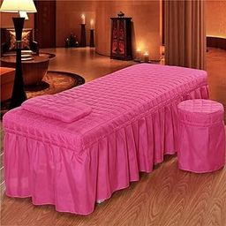 UJEAVETTE SPA Massage Table Linen Set Bed Skirt Pillow Case Stool Cover Rose Red-L-image-33
