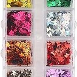 Honelife 12 Grids Butterfly Nail Art Glitter Sequins Iridescent Flakes Glitter Case Holographic Spangle Confetti Sticker Manicure Nail Art DIY Decals-image-24
