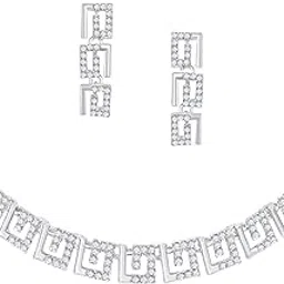 atasi international Silver Plated White Crystals Necklace with Earrings for Women & Girls - Jewellery Set for Party, Wedding, Engagement & Festive (R6192)-picture-2