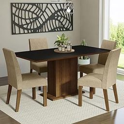 Madesa 4 Seater Dining Set with Fully Cushioned Rectangular Table Top Sturdy Wooden 160 Cm for Dining Room and Kitchen - Brown/Black/Beige-image-53