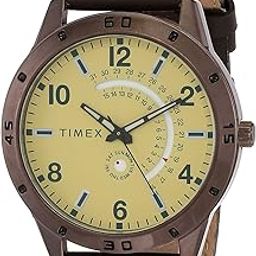 TIMEX Analog Watch for Man with Ivory Round Dial & Brown Leather Strap Band Water Resistant Men's Wrist Watches - TW000U930-3