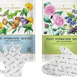 LuxaDerme Deep Moisturizing (Hand Hydration Gloves + Foot Hydration Socks) to rejuvenating, dull, dry & tired hands & feet. Softens nails & cuticles. Contains Arginine, Safflower & Shea Butter For Soft & Supple Hands and Feet-image-58