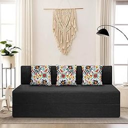 SOFA SANCTUARY 3-Person Sofa Cum Bed Jute Fabric- Washable Cover- Including 3 Cushion - 5' X 6' Ft (Black Color) Perfect for Home & Office for Guests-image-36