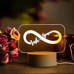 AICA Personalized Couple Name Infinity LED Night Table Lamp (White Base) | Wedding Marriage Anniversary Valentine Day Propose Gift for Couple Husband Wife Bhaiya Bhabhi Boyfriend Girlfriend Men Women-23