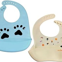 KAKAGUGU Silicone Baby Bibs with crumb catcher pocket for Feeding & Weaning Babies & Toddlers with adjustable neckline with buttons, Waterproof, Pack of 2 (Off White & Sky Blue)-image-8