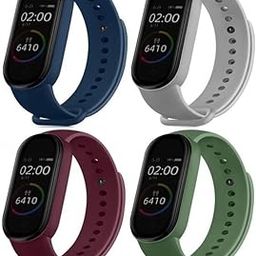 Qai Soft Silicone Replacement Combo Pack of 4 Band Strap Compatible with Xiaomi Mi Band 5 / Mi Band 6 (Watch/Device NOT Included) (Navy Blue-Grey-Light Green-Whine)-22