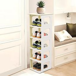 Kuber Industries Stackable 5 Layer Shoes Rack for Indoor Outdoor | Collapsible Footwear Shoes, Sandal, Chappal & Slipper Stand for Home | Space-Saving Foot Stand for Entryway | White & Ivory-6