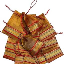 KRIWIN Pack of Thirty Small Size Silk Organza Potli Gift Bags Coin Bags(15 X 10 cm) Drawstring Closure (Copper)-14