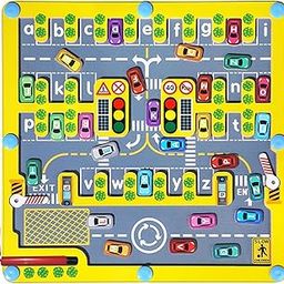 BLiSS HUES Magnetic Alphabet Car Maze Puzzle-Fine Motor Skill Games- Preschool Learning Activities,Travel Toys for Kids-image-2