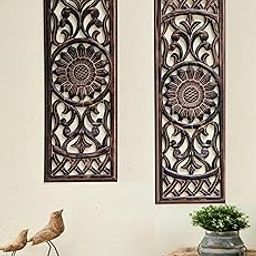 DE KRAFTSMAN wall panels for living room/set of 2 pcs 24x8 inch wall decor MANDLAA design carved antique wall panel decor (medium size)-Engineered Wood-image-62