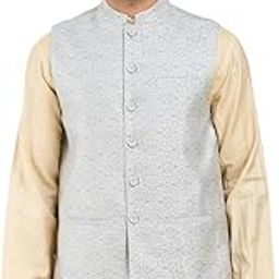 Grey Viscose Blend Printed Nehru Jacket-9