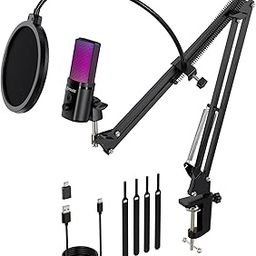 FDUCE M160+ USB Gaming Microphone Kit for PC,RGB Condenser Podcast Mic with Monitor Jack,Quick Mute,Gain Control,Pop Filter,Boom Stand for Recording Streaming,Podcasting,Gaming-17