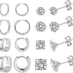 10 Pairs Earring Sets for Multiple Piercing 14K Gold Plated Studs Earrings and Hoops Set Hypoallergenic Small Hoop CZ Stud Earrings for Women Men-2