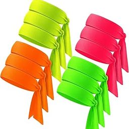 WILLBOND 12 Pieces Unisex Tennis Tie Headband, Dry Head Tie Sport Tie Back Headband for Basketball, Running, Tennis, Karate, Athletics (Neon Color, One Size, Black, 5.5 cm Wide, Polyester)-image-41