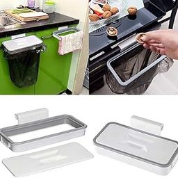 Clopic Portable Hanging Plastic Trash Bag Holder for Kitchen, Bathroom, Office, Schools, Clinic Waste Garbage Storage Rack with Lid Carrier Bin - Grey-White Color-image-99