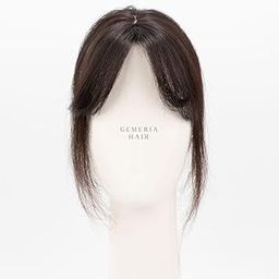 Gemeria Hair Mini Hair Topper With Bangs | Silk Top | Real Human Hair Toppers/Patches (Dark Brown)-42
