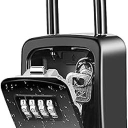 Wall Mounted Key Lock Box - New Version Weatherproof 4 Digit Combination Safe With Removable Shackle, 5 Keys Capacity for Indoor Outdoor Use, Small Size 3.66 Inch-27