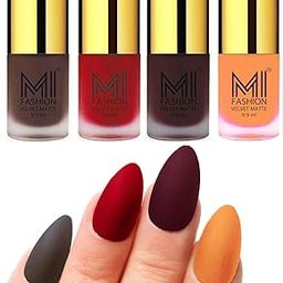 MI FASHION Velvet Matte Nail Polish Sets Long-Lasting & Waterproof 9.9ml Unique Color Coffee, Tomato Red, Wine, Saffron Orange (Pack Of-4)-image-60