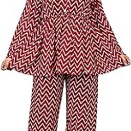 Women's Rayon Fabric Long Sleeve Collar Neck Zigzag Printed Top with Matching Pant Co Ord Sets for Wedding Party & Festive-image-93
