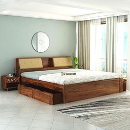 T.G. FURNITURE Solid Sheesham Wood Palang King Size Bed with 2 Drawer Storage for Bedroom Double Bed for Living Room Home (Natural Finish)-image-96
