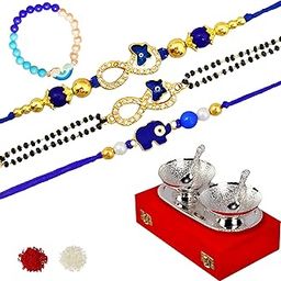 JAIPUR ACE Premium Combo Gift Rakhi With Silver And Gold Plated Bowl Gift Set Handmade Colorful Rakhi With Roli Chawal for Bro/Brother/Bhaiya/Bhai (Family Combo)-image-18