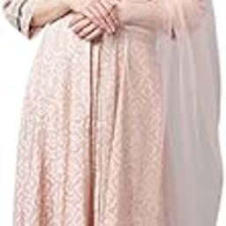 Light Pink Cotton Anarkali Gown Pant set with Net Dupatta-25